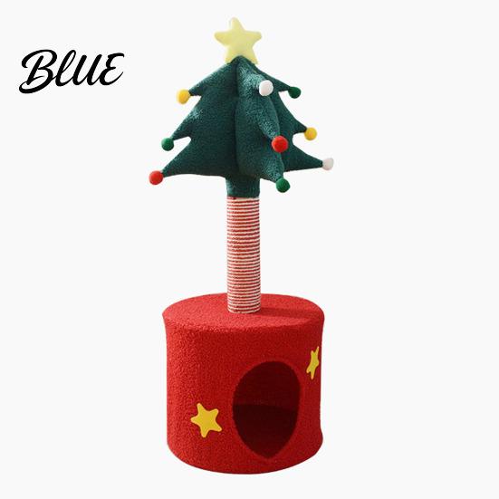 Christmas Tree Cat Climbing Cave Post Cozy 2-in-1 Scratching Crawler Tower Sisal Rope Bed Space-Saving