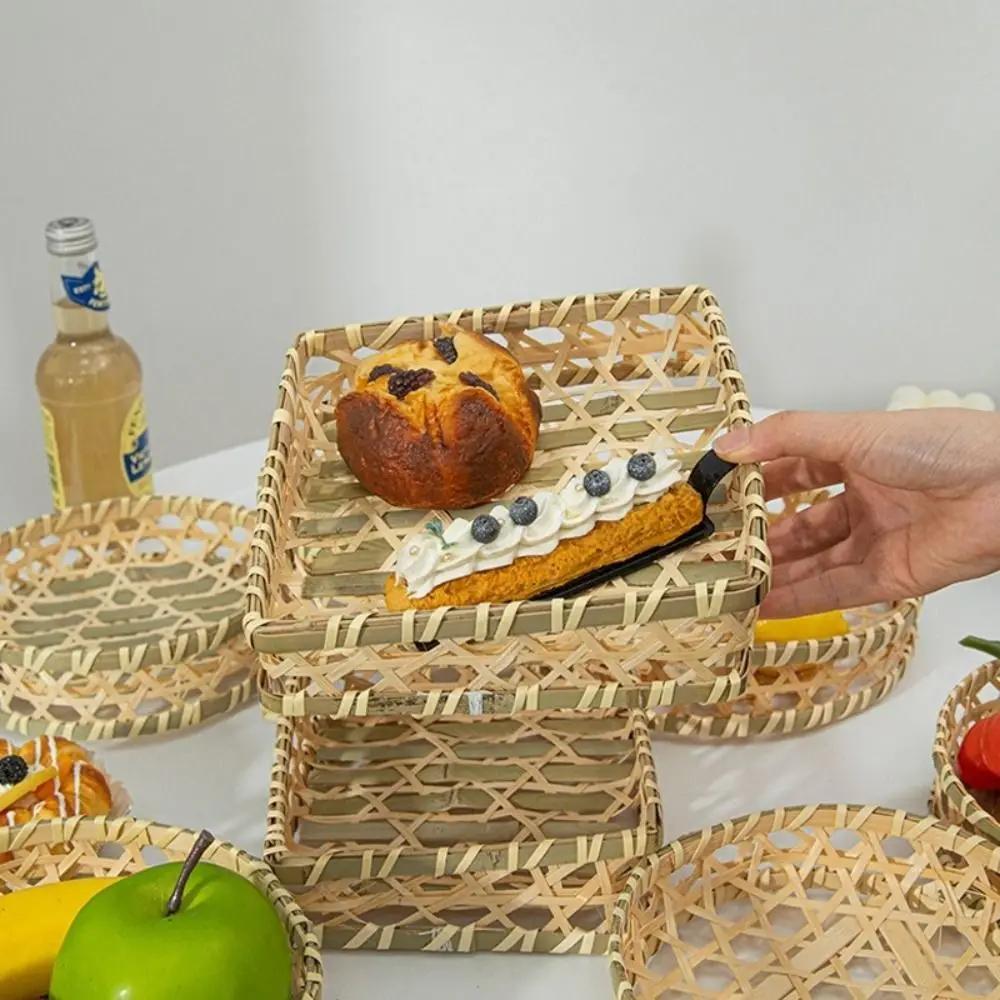Vegetable Food Bamboo Fruit Basket Desktop Ornament Shopping Basket Miniature Storage Baskets Bread Fruit Storage Decoration