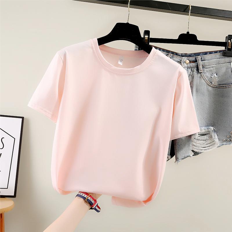 

Harajuku универсальные однотонные футболки с коротким рукавом женские летние повседневные свободные студенческие футболки женские топы Y2k M розовый