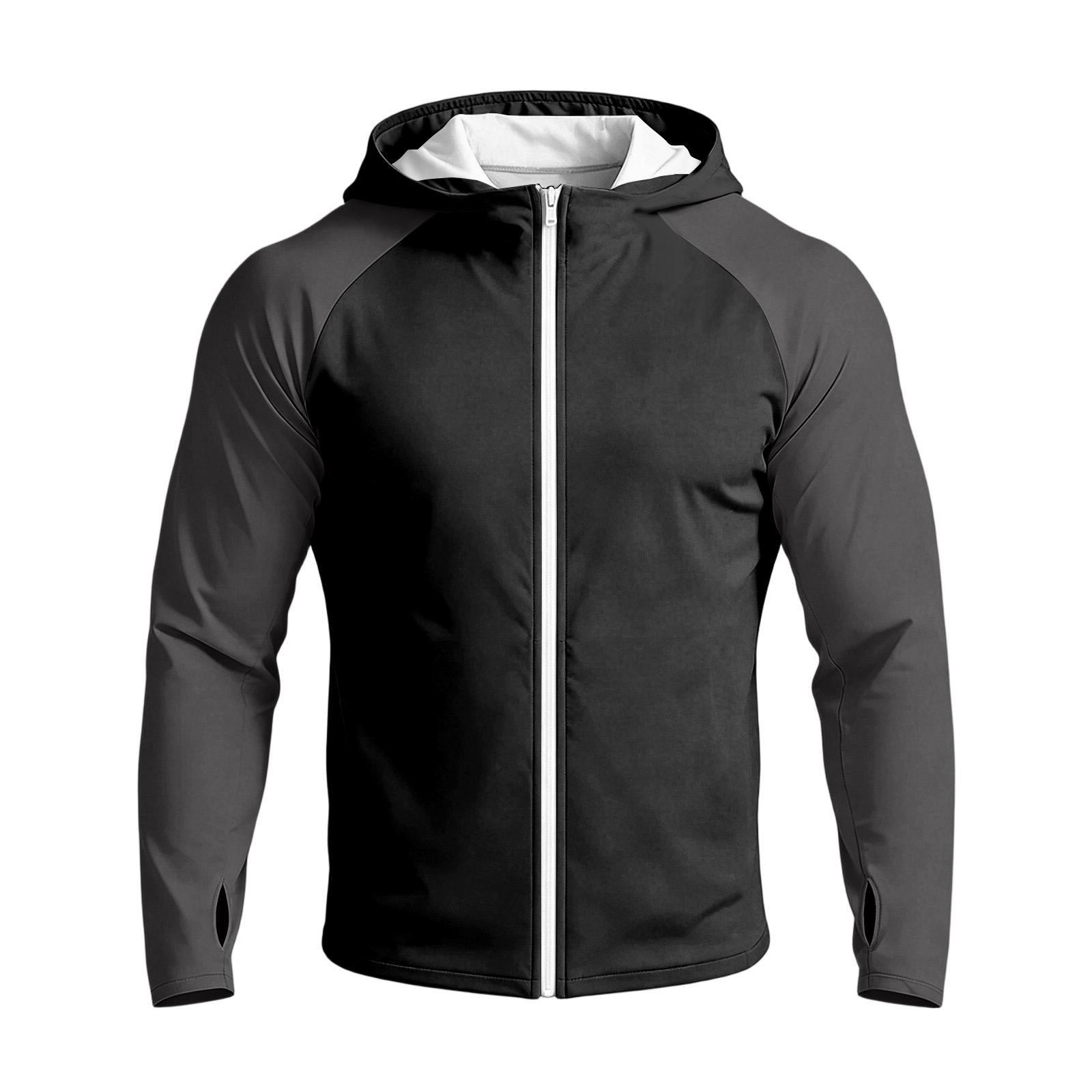 Men s Casual Raglan Sleeve Hooded Long Sleeve Jacket Lightweight Zip Up Outdoor Windbreaker for Sun Protection L чёрный