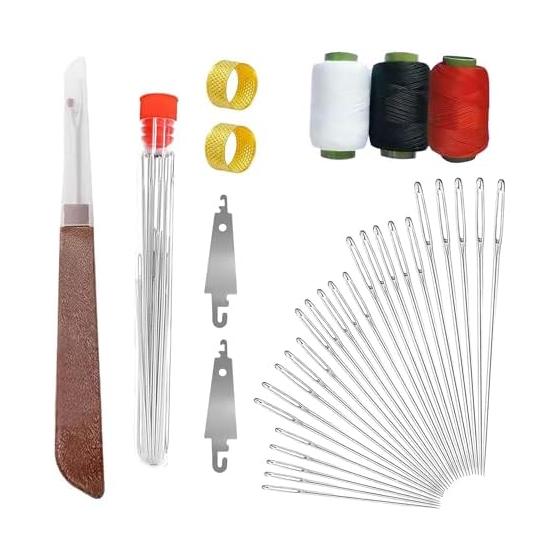 ADOFUN Hand Sewing Needles, Sewing Tool Kit, Round Needles, Set of 34, Sewing Needles, Embroidery Kit, Leather Needles, Repair Tools, Repairing