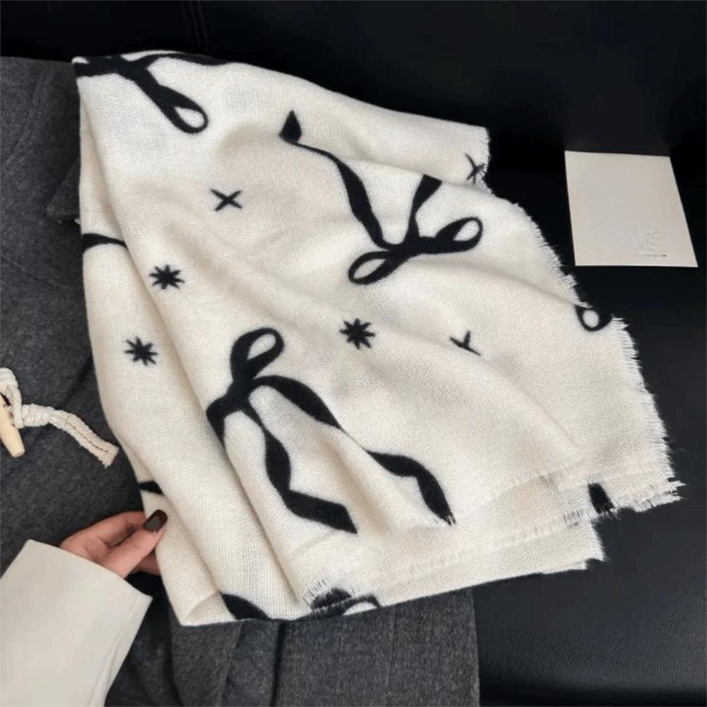 Thicken Winter Cashmere Scarves Printed Women Cashmere Shawl Soft Bow Wool Scarf  Coat Accessories