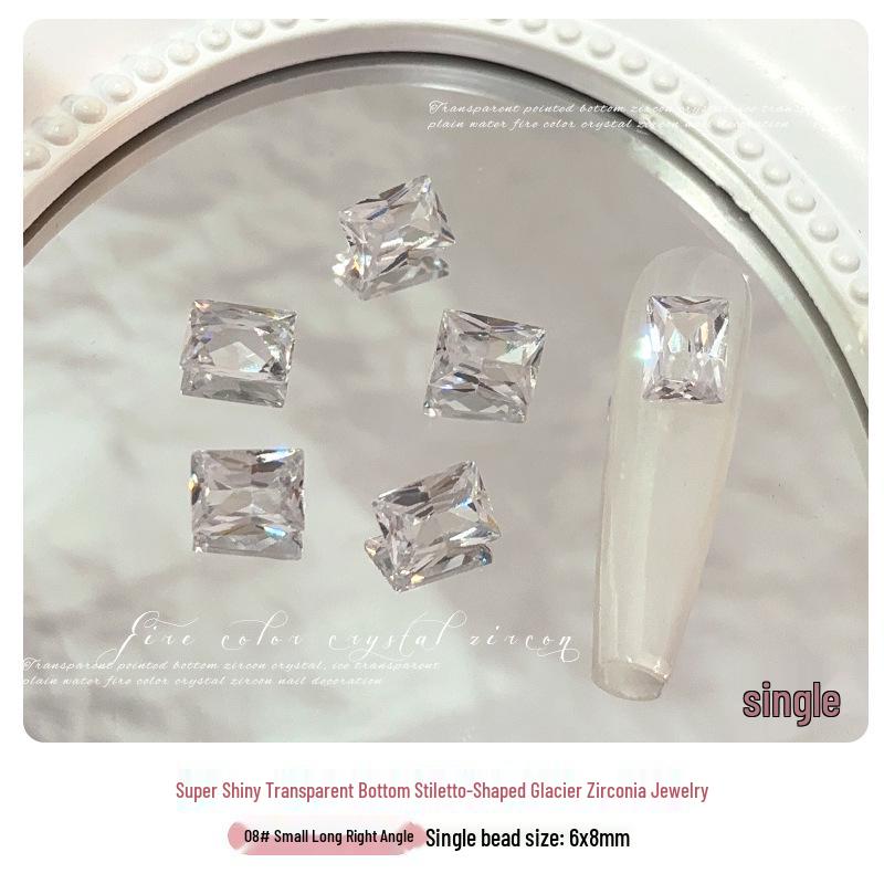 White Zirconia Nail Art: Glacier Diamonds, Transparent Rock Candy Hearts & Square Accents
