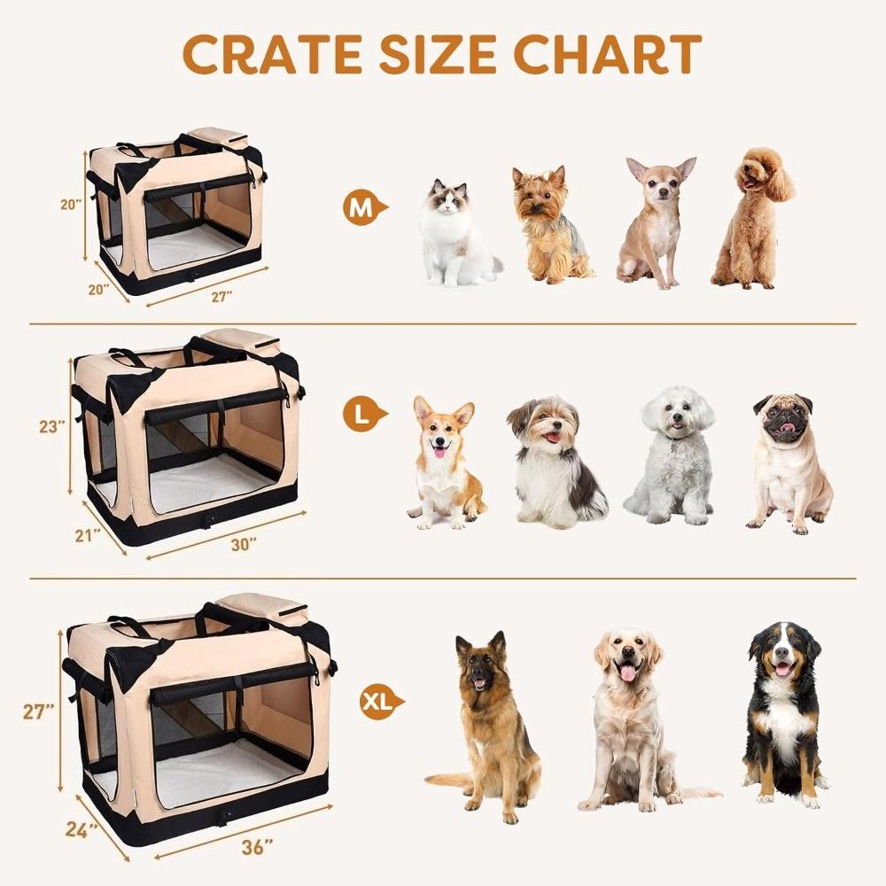 Portable Lightweight 3 Door Soft Dog Crates Kennel Soft Sided Folding Travel Pet Car Carrier with Straps Mat for Dogs Cats