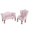 Miniature Pink Quilted Armchair Wooden Doll Furniture 1/12 Scale For Living Room Scene Accessories
