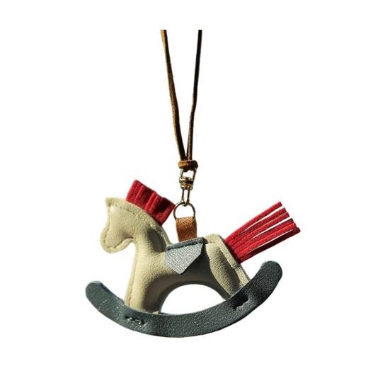Cute Pony Pendant Car Rearview Mirror Charm Elegant Faux Leather Hanging Ornament for Car