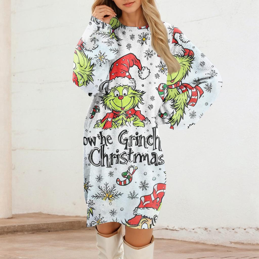 Women's Round Neck Casual Long Sleeve Plush Dresses