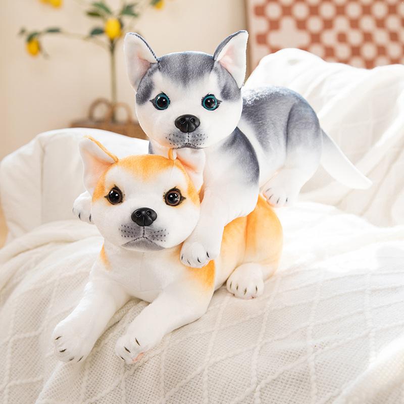 1 stück 32 cm Simulation Husky Akita Hund Schäferhund Mops Plüschtiere Ausgestopft Weich Echt Wie Tierpuppen Schönes Geschenk für Kinder
