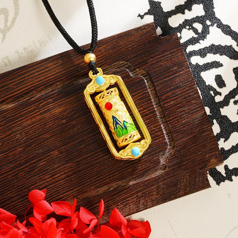 Qingshan Tianzhu Spinning Tube Enamel Auspicious National Style Retro Necklace Pendant 60CM(Necklace Long)