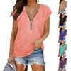 Summer New Style Women's Casual Short-sleeve T-shirt with Front Zipper and Ruched Detail