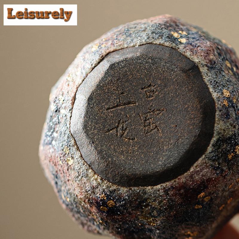 120ML Antike Lange Ofen Felsmine Teetasse Handgefertigte Knetkeramik Meistertasse Verkostungs-Teeschale Goldpunktierung Kung Fu Tee Geschenkbox