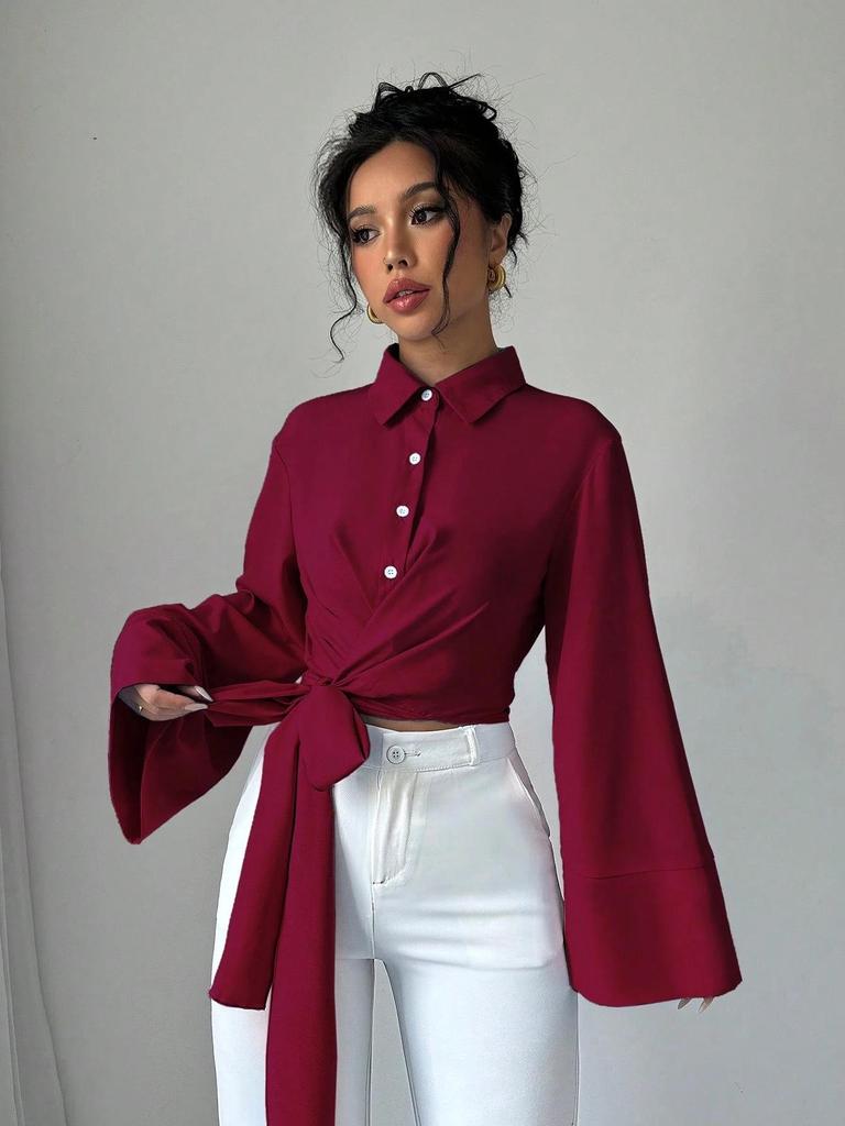 2025 Elegantes Damen-Hemd mit Schleife: Vielseitig, Einfarbig, Frühling & Herbst Design