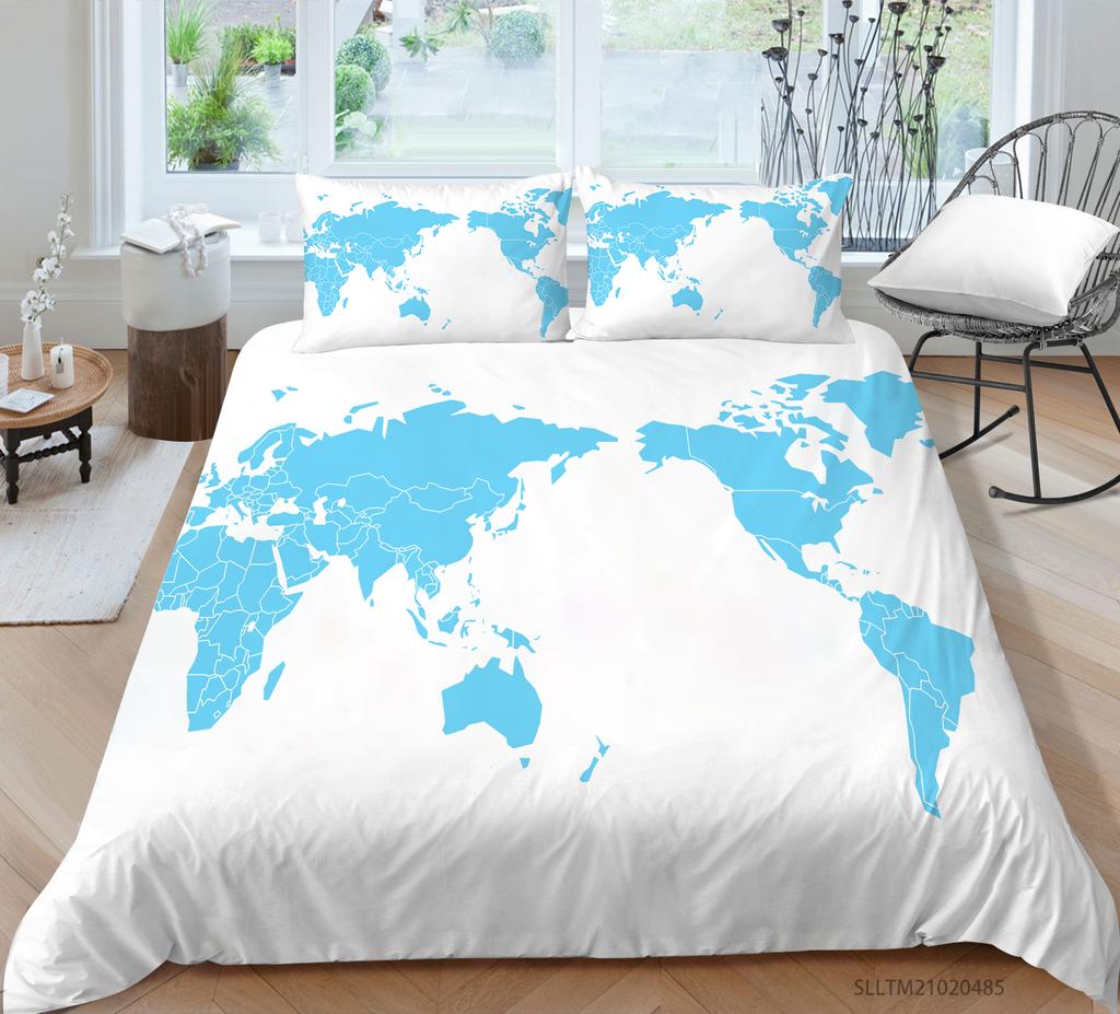 Povlečení s 3D vzorem mapy světa Jednolůžková postel Plná velikost povlaku na polštář a přikrývky 2 nebo 3 látky z mikrovlákna Pohodlná domácí dekorace