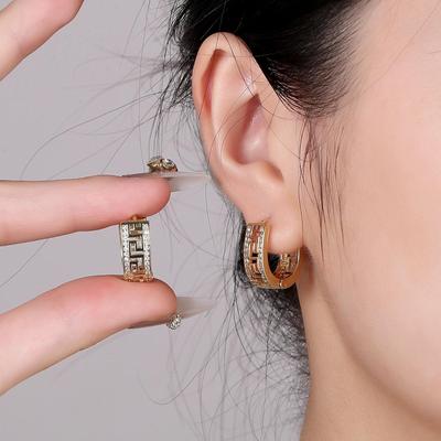 White Zircon Gold Plated Zirconia Earring Great Wall Pattern Earrings