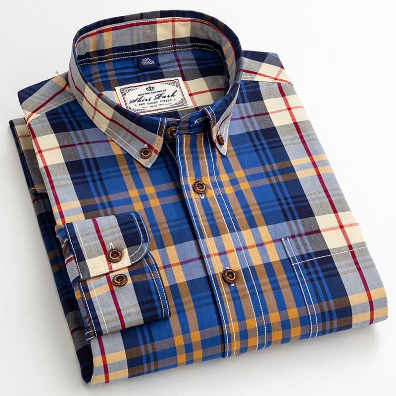 Men's Carbon Brushed Long-Sleeve Plaid Cotton Shirt