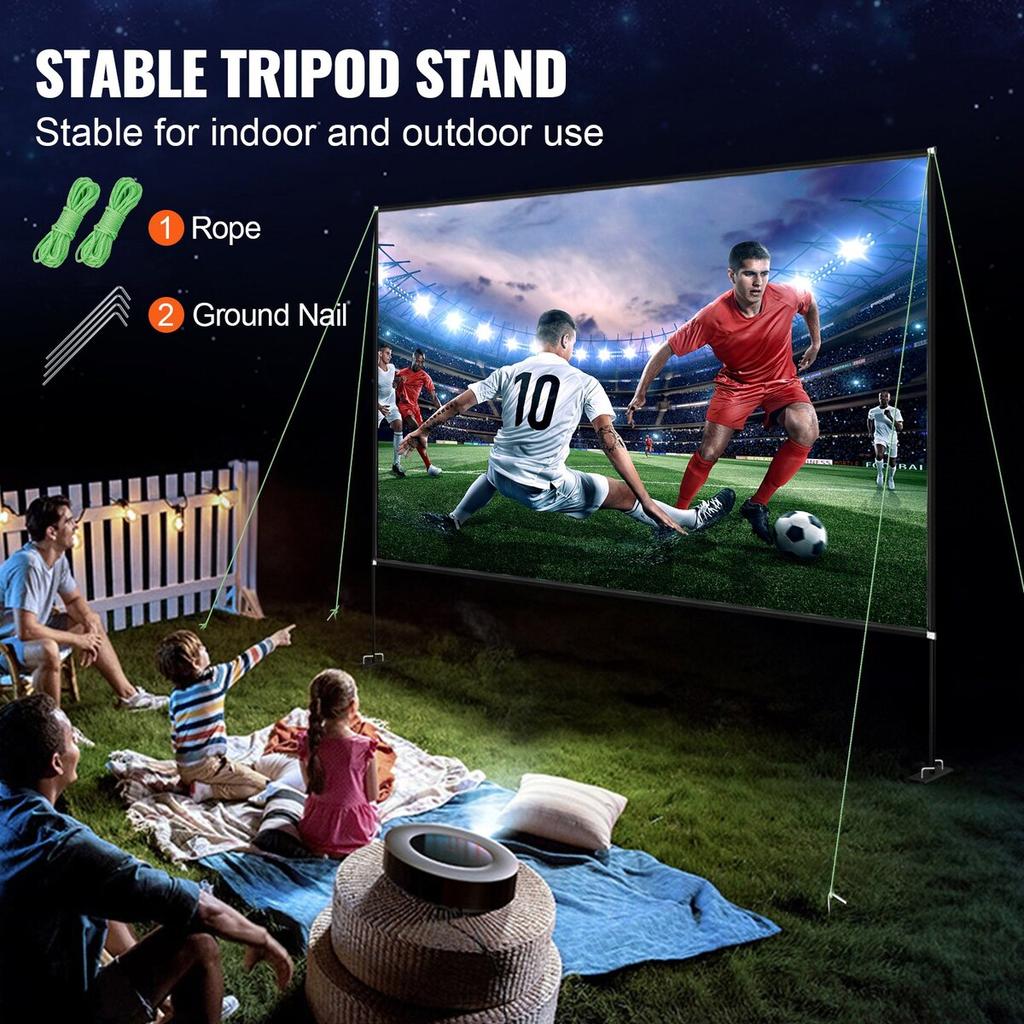 Outdoor Movie Screen w/ Stand, 150" Portable Movie Screen, 16:9 HD Wide Angle Outdoor Projector Screen, Front & Rear Projection, w/ Storage Bag &