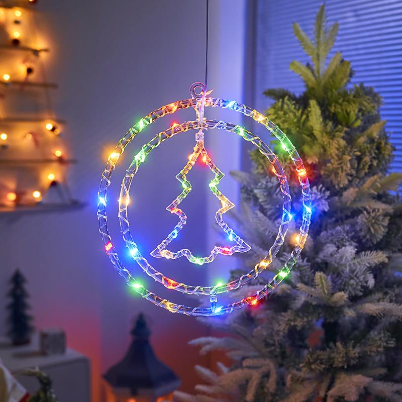 Christmas Decoration 3D Pentagram  Moon  Elk Snowflakes Hanging Lights for Christmas Windows Holidays