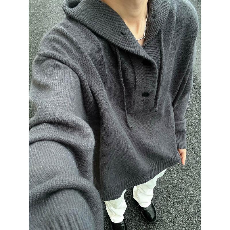 

New Autumn Winter Sweaters for Men Loose Trendy Brand Hooded Pullover Sweaters L сірий колір