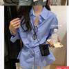 Korean Design Waist-Cinched Slimming Shirt with Belt - Spring/Summer 2025 Women's Casual Top