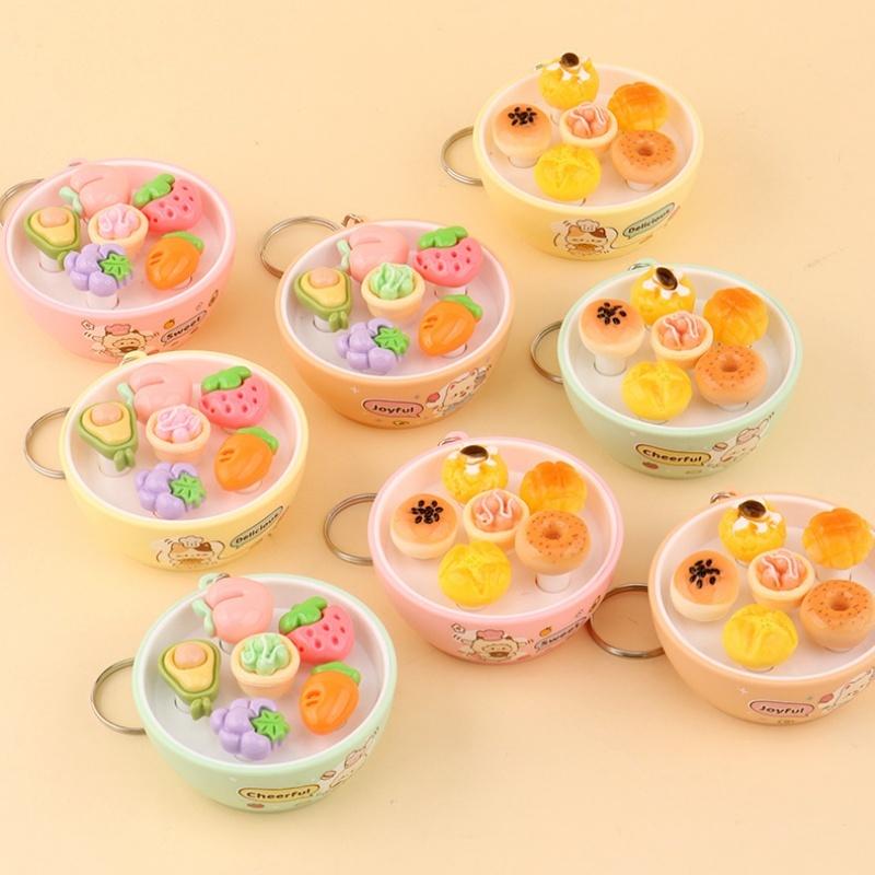 Durable Stress Relief Fidget Keychain Mini Simulation Fruit Bowl Mole Toy Waterproof for Outdoor Daily Use Relaxation