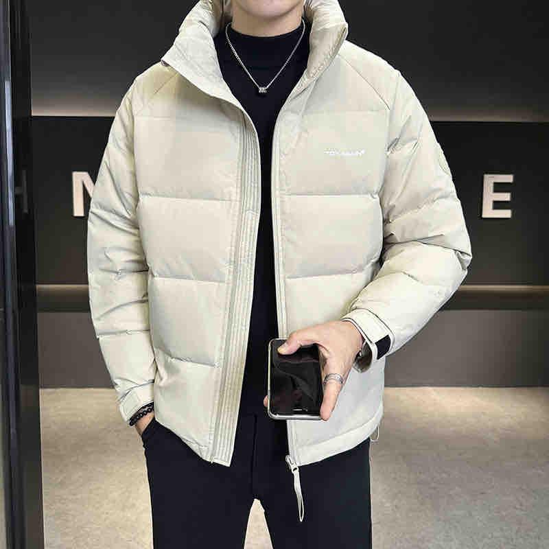 

Зимняя новая мужская пуховая куртка однотонная утолщенная теплая молодежная универсальная пух белой утки стойка воротник мужская пуховая куртка 4XL