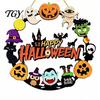 Fall Front Porch Signs Halloween Wooden Wreath Door Hanger Sign, Pumpkin Ghost Black Cat Witch Weatherproof Wall Decorations Bat Patterns, Hanging