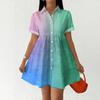 Women’s Casual Loose Shirt Dress Button Front Stand Collar Short Sleeve Gradient Print Relaxed Fit Tunic Dress for Daily Wear