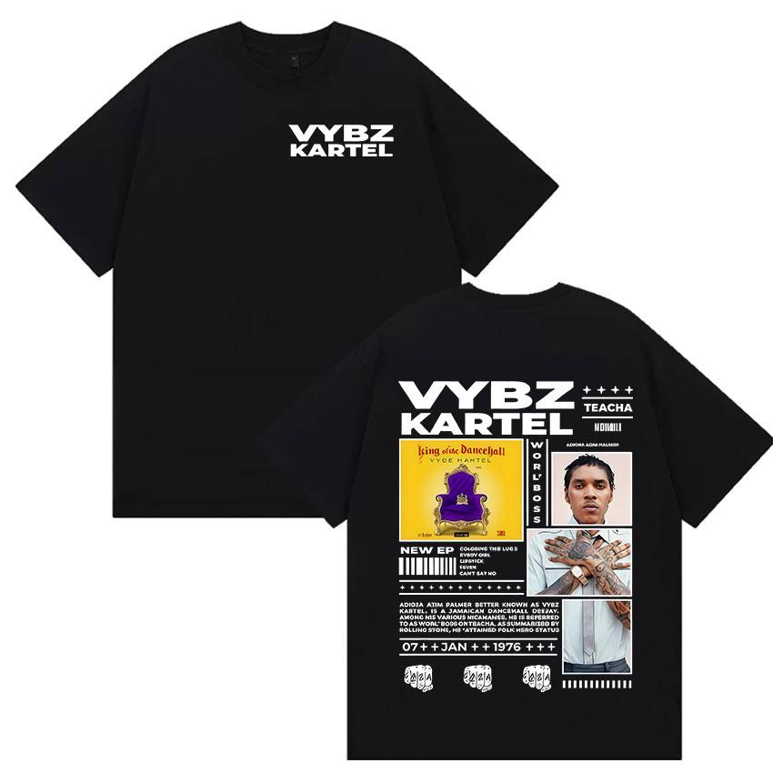 Rapper Vybz Kartel Tour 2025 Summer New Album 100 Pure Cotton Printed Tshirt Mens Hip Hop Gothic Short Sleeve High Quality
