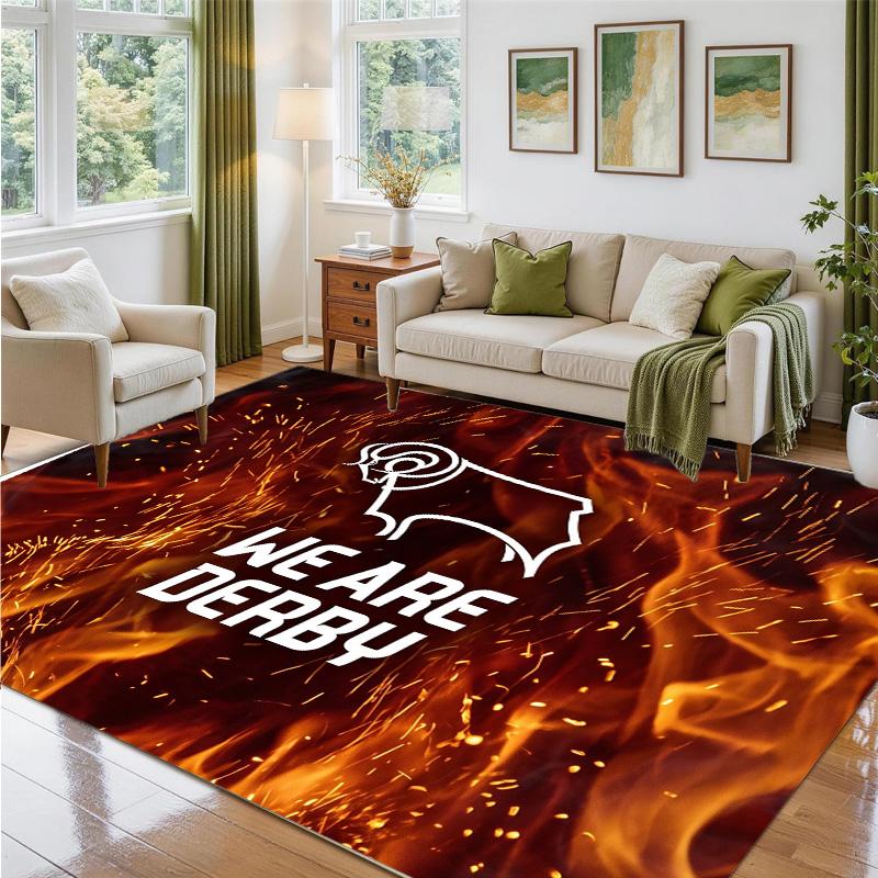 Derby County Football Design Crystal Velvet Rug Soft Decorative Mat for Bedroom Entrance