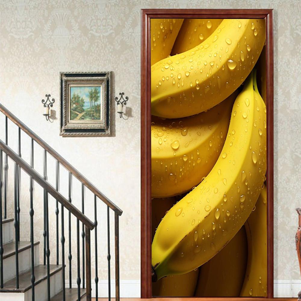 Fruit Lemon Door Stickers 3D Removable Vinilos Para Puertas Adhesive Wallpaper Art Murals for Doors Bibliotheque Modern Home Decor
