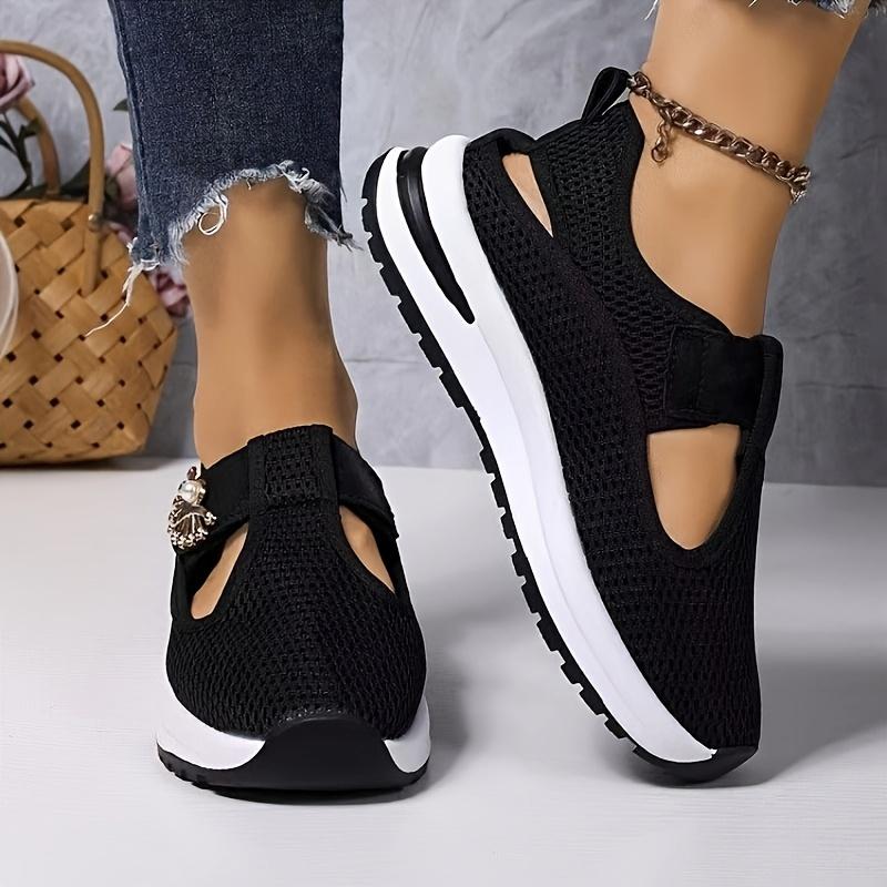 Women'S Breathable Mesh Sneakers with Thick EVA Sole - Lightweight Comfortable All-Season Outdoor  Casual Shoes, Cushioned Support, Round Toe Design