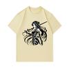 Men's 100% Cotton Crew Neck Short Sleeve T-Shirt, Cool Anime Female Samurai Sword Print Casual Tee, Comfortable Breathable Streetwear Top for Daily We