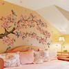 Creative Colorful Ink Wash Floral Peach Tree Branch Bird Wall Sticker Background Wall Home Decoration Self-Adhesive Wall Sticker