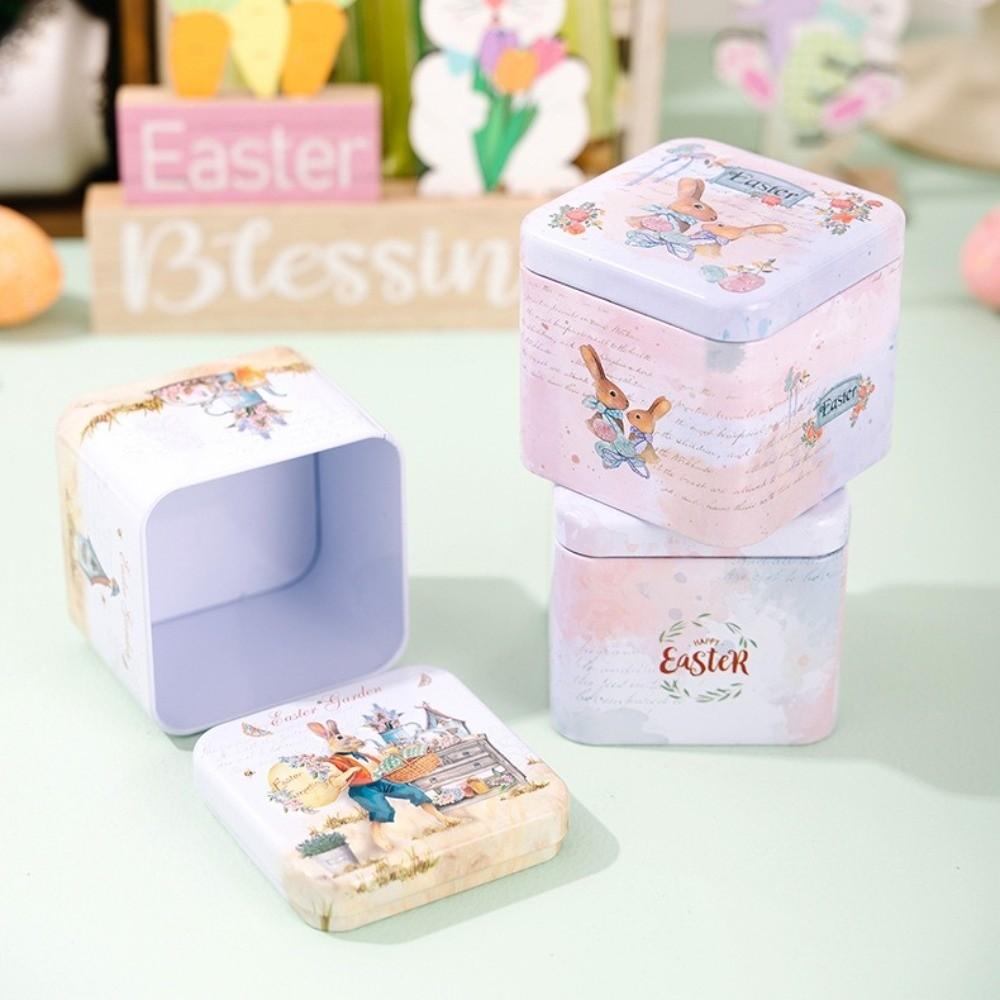 Empty Box Easter Gifts Box Square Shape Easter Egg Box Rabbit Tin Storage Box Easter Party