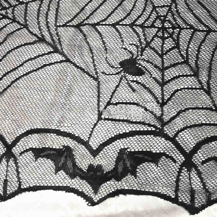 Rectangular Polyester Lace Tablecloth Black Spider Web Table Topper 48x96 inch