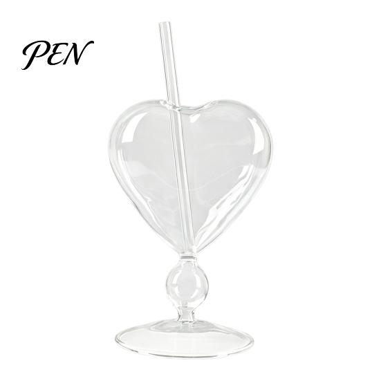 Wiederverwendbarer Glas-Cocktailhalm Kreativer Herzförmiger Kelch mit Strohhalm, Personalisierter Saftbecher Hitzebeständig, Liebesherz-Stielglas für Champagner