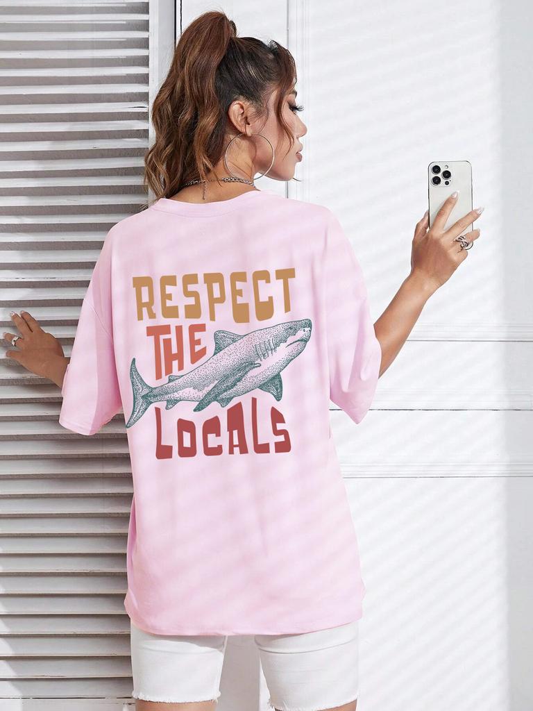Respect The Locals Shark Tshirts Women Street Hip Hop Clothes Summer Breathable Short Sleeve Soft Comfortable T-Shirt Female