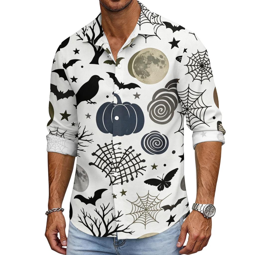 Men's Casual Long Sleeve Halloween Print Shirt Button Down Collar Relaxed Fit Lightweight Breathable Fabric Casual Sport Shirt