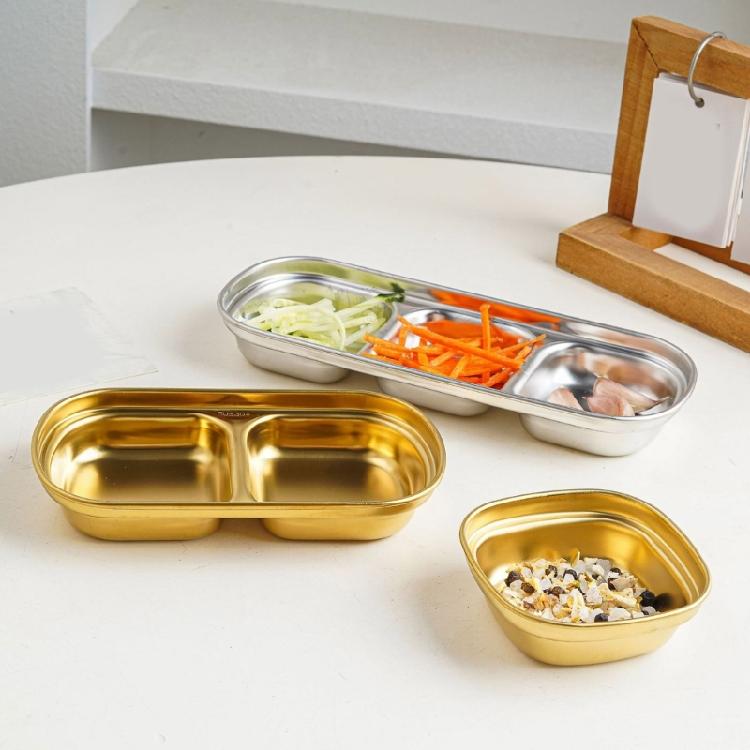 Seasoning Dish Dipping Bowl Stainless Steels Seasoning Dish Condiment Tray Square Barbecue Snacks Plate Kitchen Tableware
