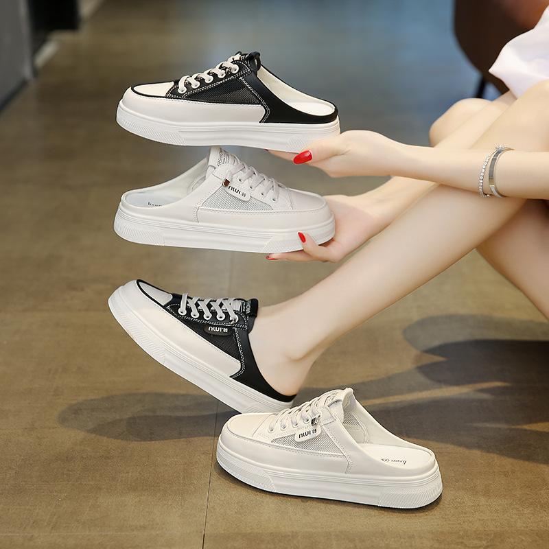 Lazy Bag Head Half Slippers Women's New Models In 2025 Summer Wear Heelless Breathable Shoes Versatile Half Tray Women's Shoes