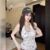 White Shell Print V-Neck Halter Top for Women - 2026 Summer Slim Fit Backless Camisole
