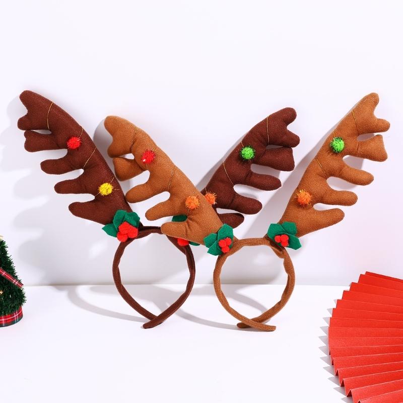 Adjustable Brown Deer Antlers Headpiece Mistletoe Costume Accessory For Adults Kids Seasonal Event
