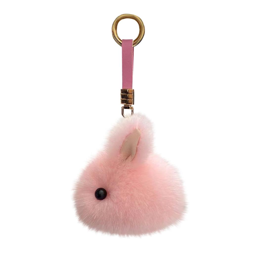 Rabbit Keychain Rings Fluffy Pompon Bunny Trinket Key Chain Charm Cute Key Ring On Bag Car Key Pendant White Grey Wholesale