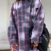 Women's Point Collar Long Sleeve Plaid Shirt Loose Fit Streetwear Blouse With Chest Pocket Spring Casual Oversized Tunic Shirt