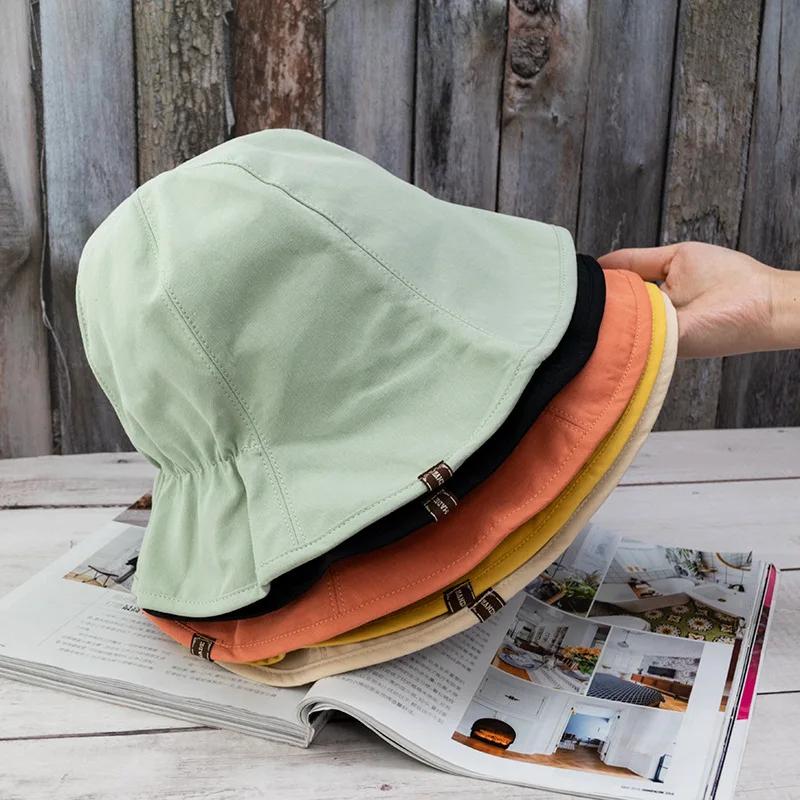 Fashion Solid Color Bucket Hat for Women Spring Summer Cotton Wide Brim Sunshade Fisherman Cap Girls Casual Outdoor Basin Hat