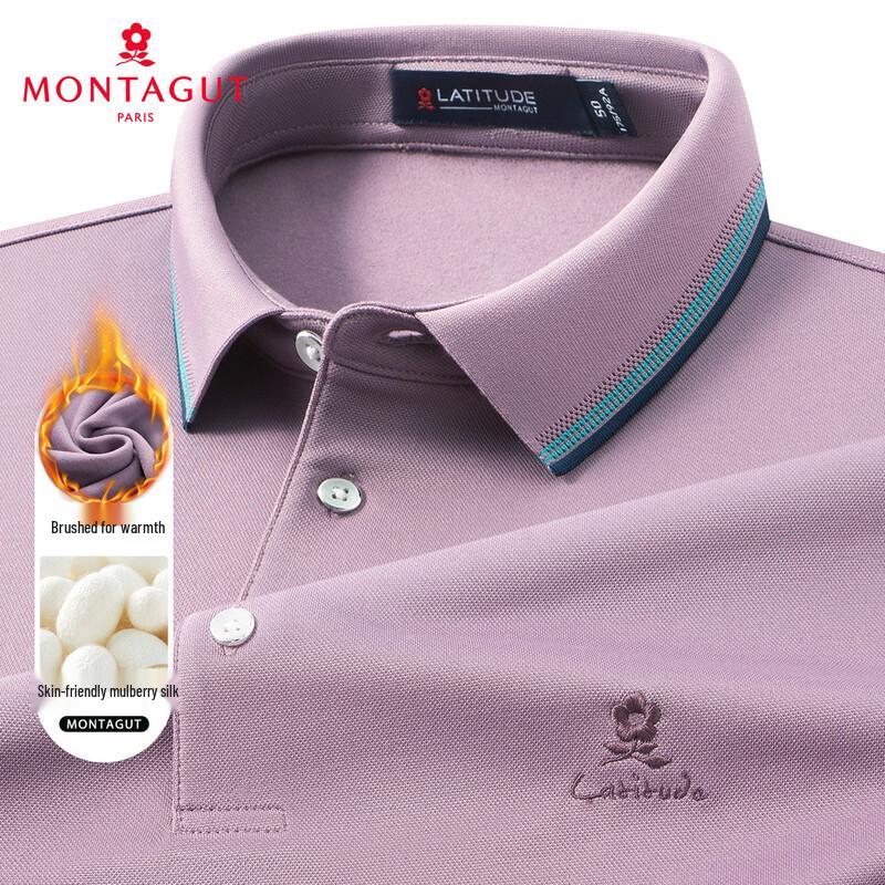 MONTAGUT Men s Silk & Cotton Blend Brushed Long-Sleeve Polo Shirt 50