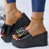 Fashion Chunky Platform Colorful Glitter Sandals Women Summer 2025 Super High Heels Big Bowtie Slides Woman Thick Bottom Slippers Shoes