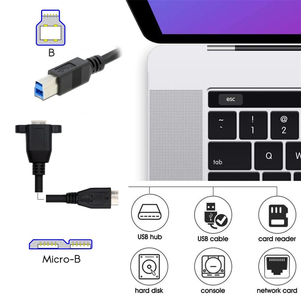 Xiwai Micro USB USB Female To USB Male Extension Supports Data and Cameras 3.0 Cable, 3.0 Type-B 3.0 Micro-B Cord, 5Gbps, 30cm, Disks, SSDs,
