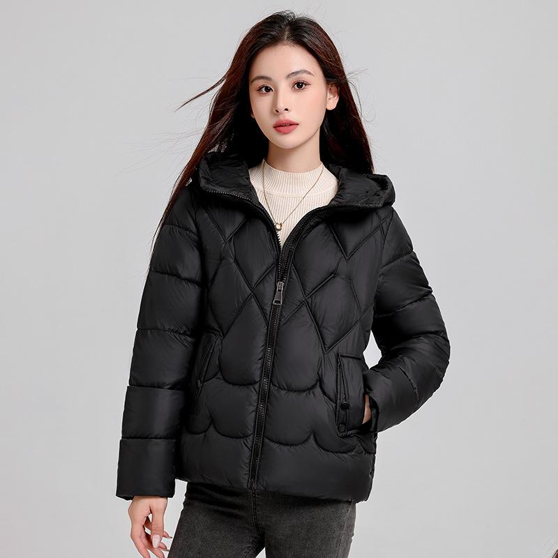 

Пуховик женский свободный большого размера хлопковый жакет 2025 зима стеганая куртка короткое пальто L чёрный