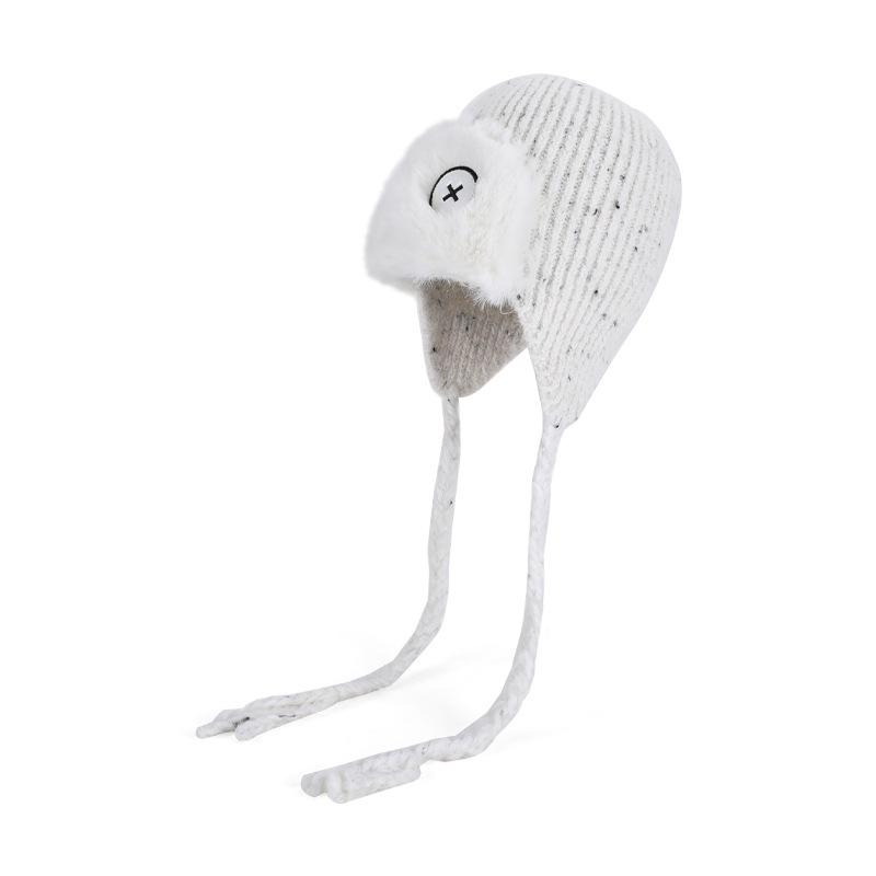 

Autumn Winter Women Cold-Proof Warm Knitted Cap Pullover Bomber Hat Plush Ear Protection Cap бежевый